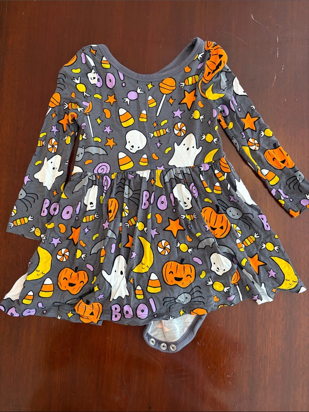 Little Sleepies Gray Halloween Ghost & Pumpkin Dress with Orange & White Accents
